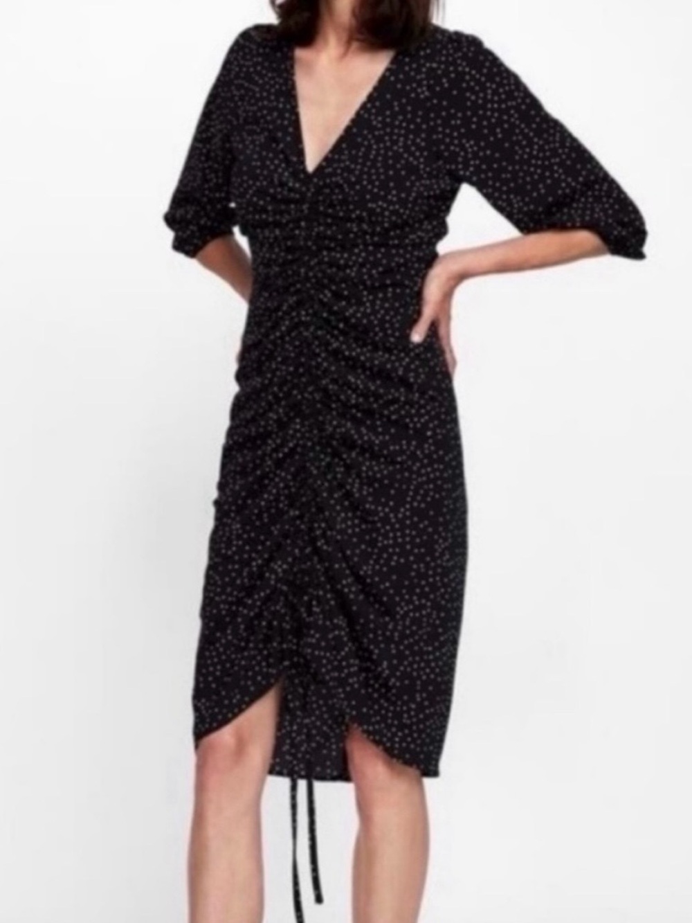 Zara midi runched polka dot midi dress size extra small